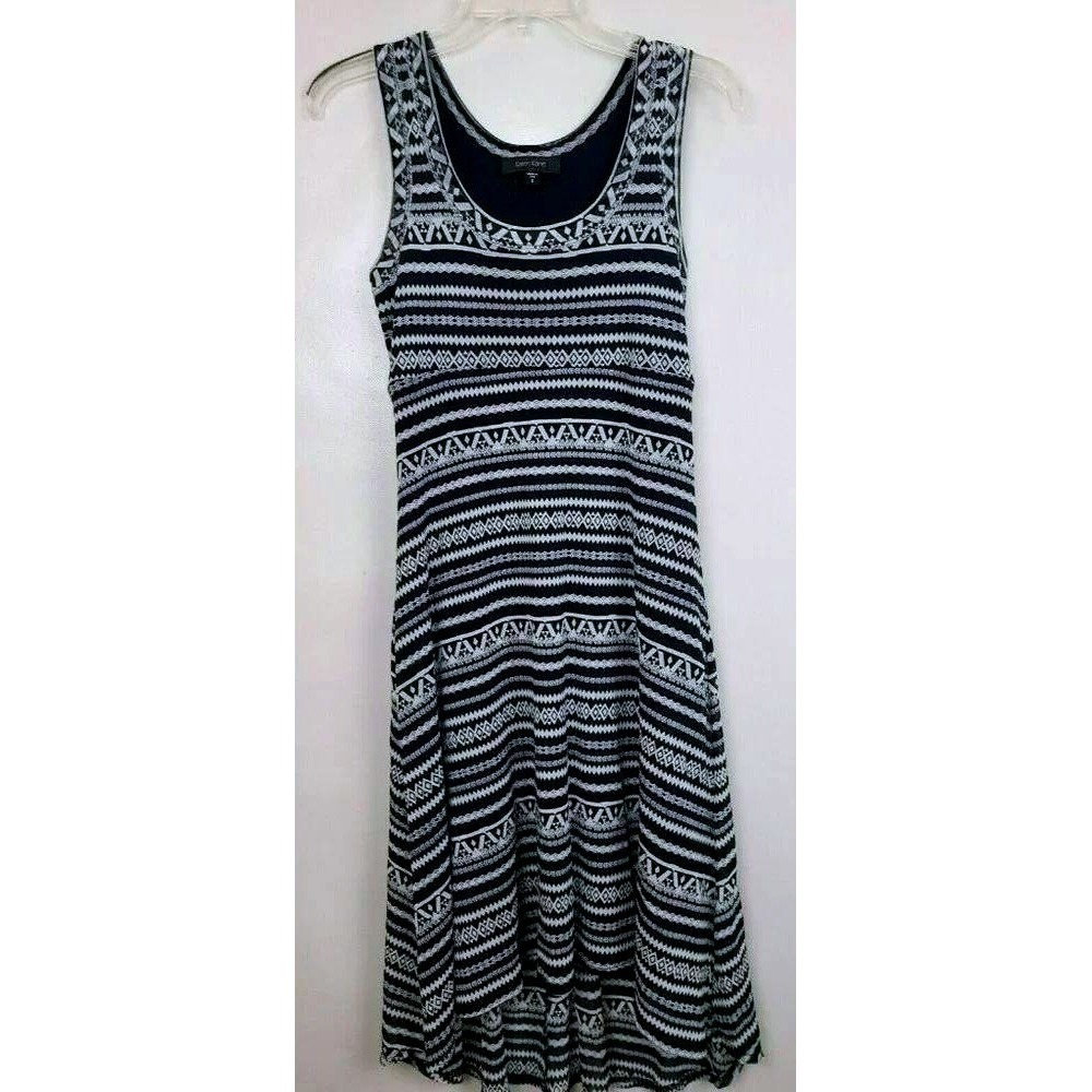 Karen Kane High Low Tank Dress Womens S Navy Blue White Geometric Tribal Beach